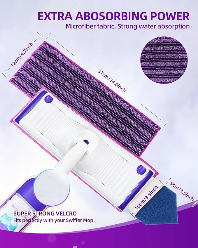 KEEPOW Power Mop Refills Microfiber Mop Pads Compatible with Swiffer PowerMop Pads Refills for 13 ''-15 '' Spray Mops, Reusable Washable Pad Replacements for Multi-Surface Floor Cleaning, 6 Pack