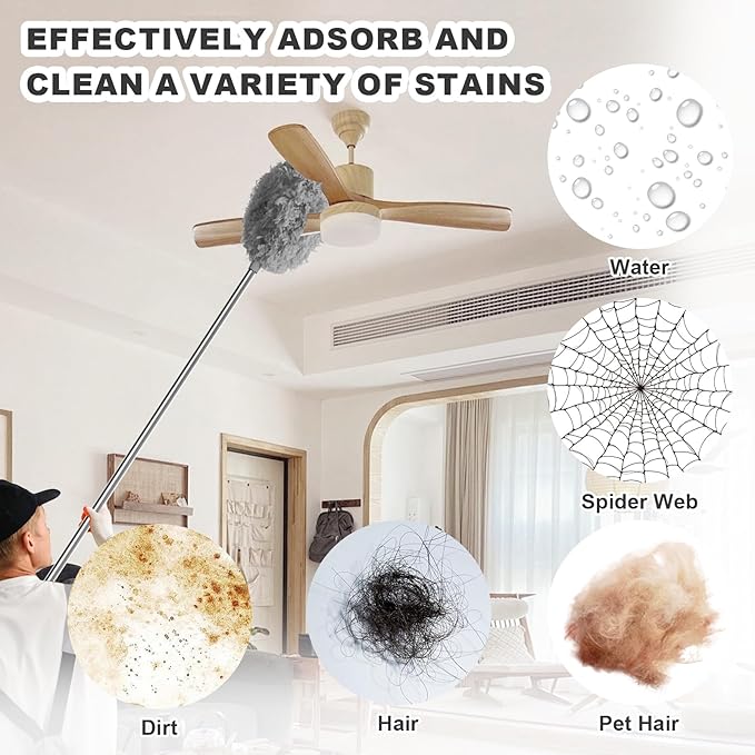 Storystore Ceiling Fan Cleaner Duster - Adjustable Duster with Extension Pole,Dusters for Cleaning Fan Blade, Walls and Cobweb (7FT/Grey)