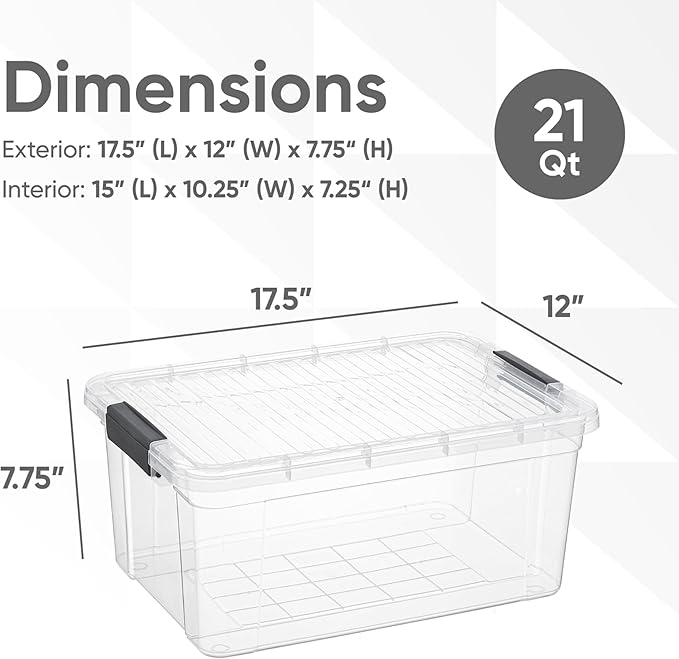 Superio Storage Bins with Lids- 3 Pack, 21 Qt Clear Boxes for Organizing, Stackable Plastic Containers- BPA Free, Non-Toxic, Odor Free, Organizer for Home, Office, Dorm