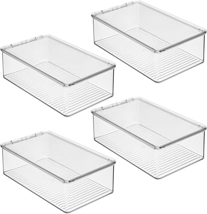iDesign Stackable Plastic Shoe Box with Hinged-Lid for Sneakers, Sandals, and Flats, Set of 4, Clear
