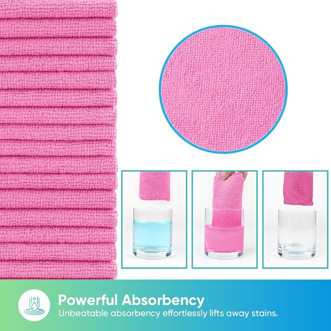 HOMEXCEL Pink Microfiber Cleaning Cloths, 20 Pack Cleaning Rags - Lint Free & Scratch-Free Microfiber Towels for Cars, House & Kitchen, Absorbent Cleaning Towels, 11.5 x 11.5 Inch