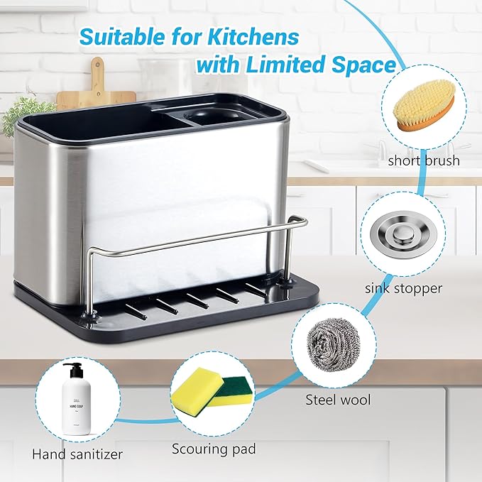Sponge Holder for Kitchen Sink: Stainless Steel Sink Caddy for Brush Kitchen Accessories