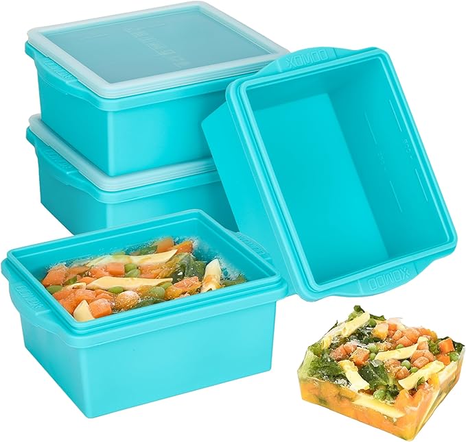 2 Cup Silicone Freezer Trays with Lids, Silicone Soup Freezer Molds - Leakproof, BPA-Free, Stackable, Microwave & Dishwasher Safe, Perfect for Soups, Sauces, Meal Prep, and Baked Goods - 4 Pack
