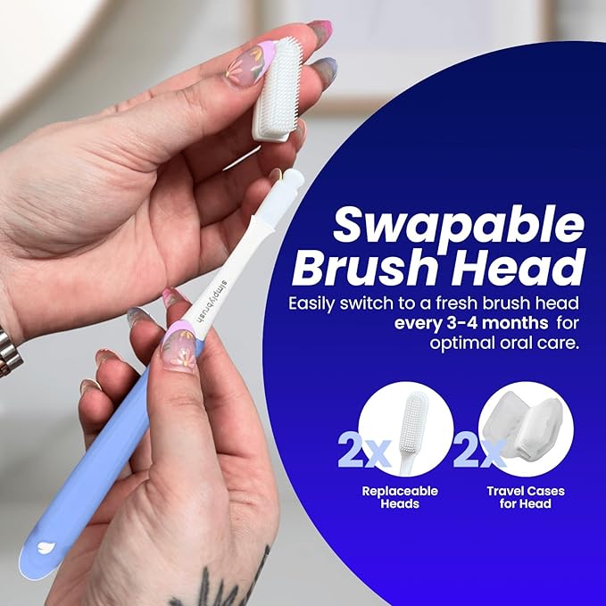 Extra Soft Toothbrush for Adults with Sensitive Gums – Ultra-Soft TPU Bristles, BPA & PFAS Free, Reusable Handle with 2 Replaceable Brush Heads + Travel Covers