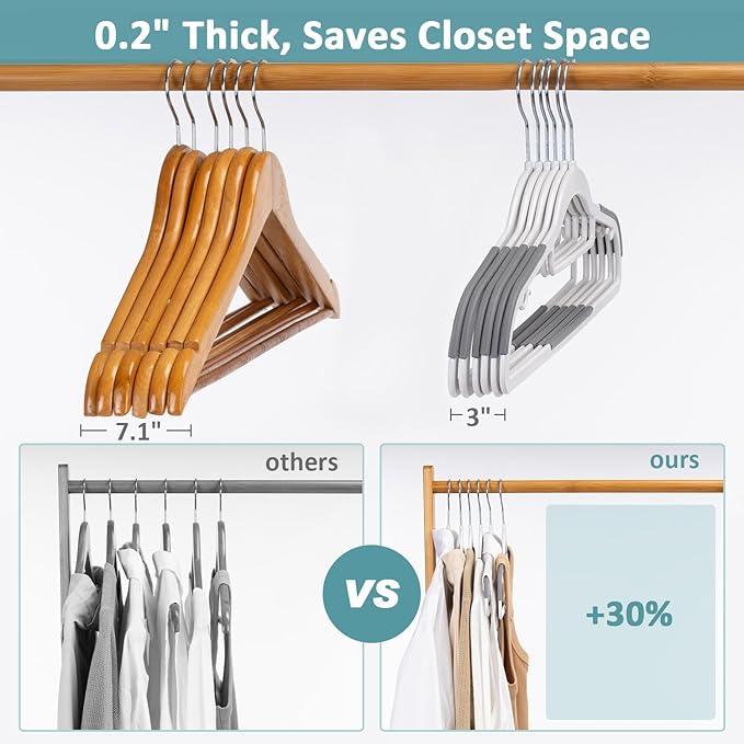 LMTrystFit 50-Pack Plastic Coat Hangers, Non-Slip, Space-Saving, 0.2 Inches Slim, 360° Swivel Hook, Sturdy Clothes Hangers for Suit, White and Dark Gray