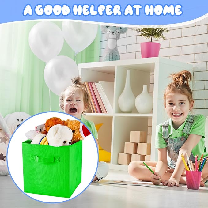 Yinder 12 Pcs Cube Storage Bin Rainbow Colored 11'' Storage Bins for Playroom Decor Colorful Bins for Kids Foldable Baskets for Nursery Organizer Boxes Fabric Boxes