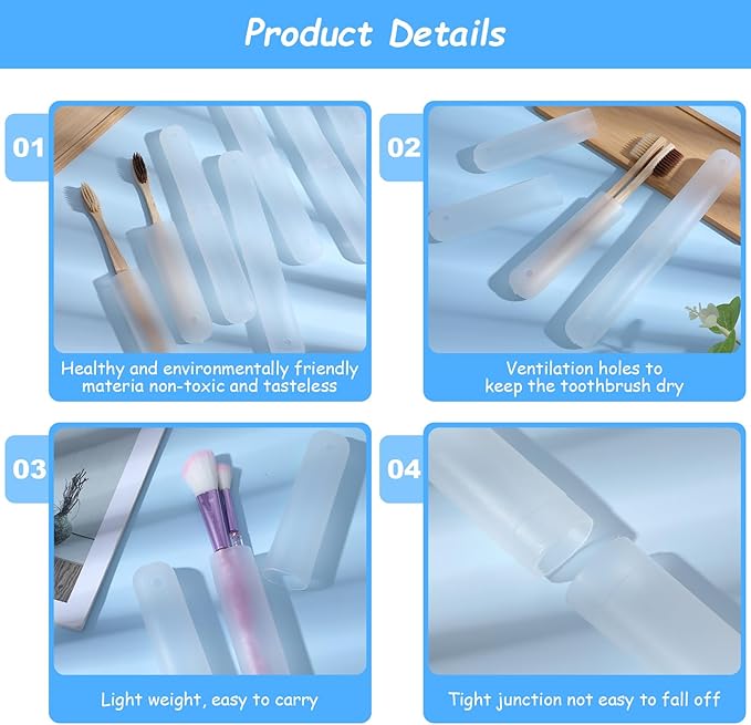 PercyEffie 60pcs plastic toothbrush holder clear toothbrush holder with cover bulk dustproof tooth brush Case Cover Protector plastic tooth brush holders for Travel Trip Camping Toothpaste Covers