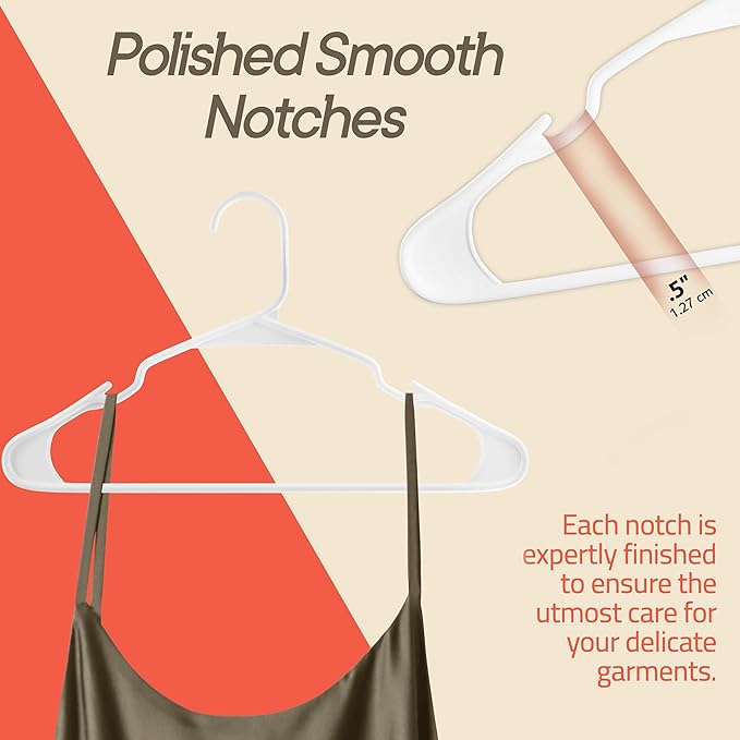 White Plastic Hangers 150 Pack– Heavy-Duty Plastic Hangers Slim and Space-Saving, Durable and Lightweight PP with Non-Slip Shoulder Notches for Slip Dresses, Suits, Jackets & Camisoles