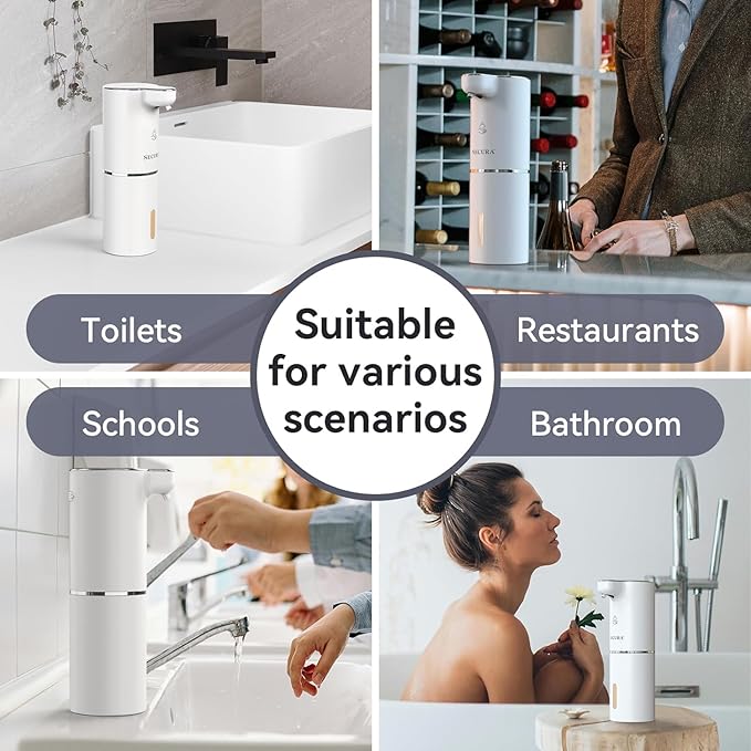 Secura Foaming Soap Dispenser, 10oz/300ml Touchless Automatic Dispenser with Adjustable Volume Control, Rechargeable Hands Free Dispenser for Kitchen, Bathroom