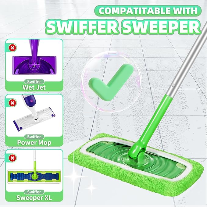 8 Pack Reusable Mop Pads Compatible with Swiffer Sweeper, Coral Fleece Washable Swiffer Mop Pads, Dry & Wet Sweeping Mopping Cloths (Green, Not Included Mop)