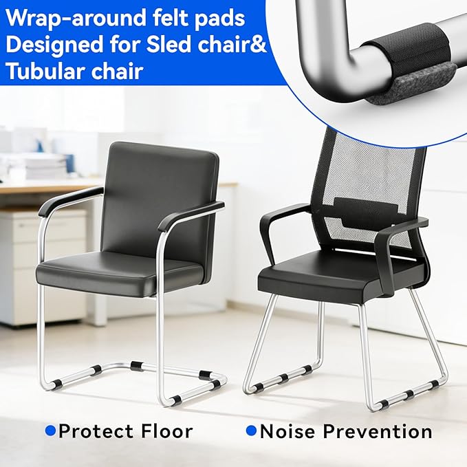 Sled Base Chair Floor Protectors Sled Base Chair Glides Wrap Around Floor Savers，Chair Leg Protectors Furniture Pads, Protect Wood&Tile Floors Anti-Scratch Reduce Noise (24pcs, Grey Felt Pads)