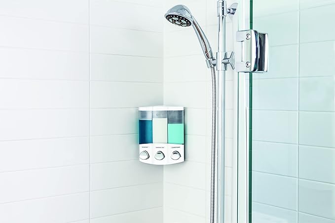 Better Living Products, White 76354 Euro Series TRIO 3-Chamber Soap and Shower Dispenser