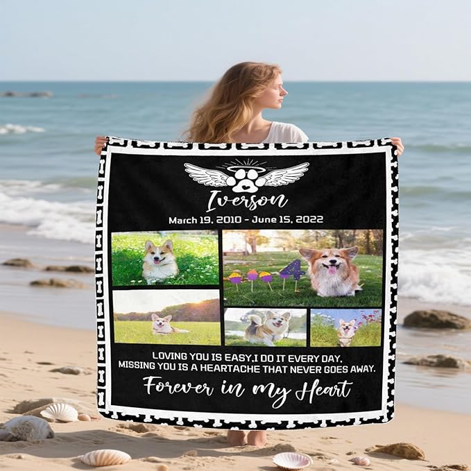 D-Story Pet Memorial Gifts - Dog Memorial Blanket Personalized with Photo - Pets Remembrance Sympathy Gift for Who Loss of Dog - Custom Dogs Passed Away Ornament with Picture Blankets