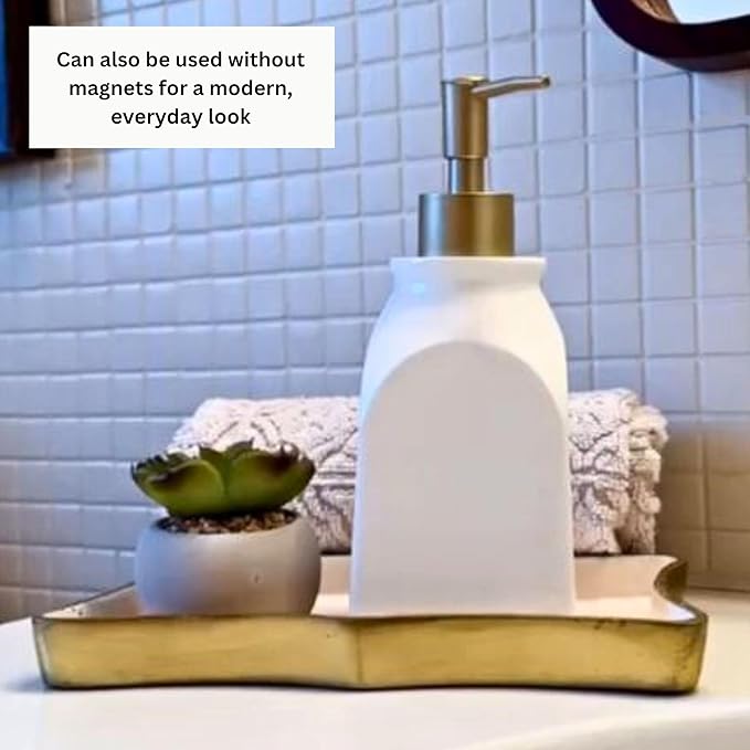 SKL Home Seasonal Soap/Lotion Dispenser Gift Set with 7 Interchangeable Magnetic Holiday Attachments, Refillable for Bathroom & Kitchen, Silver