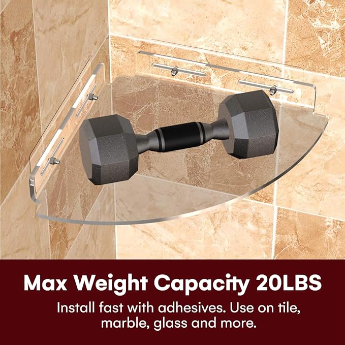 Vdomus Set of 2 Shower Caddy Bathroom Shelves No-Drill Shower Organizer - Floating Adhesive Acrylic Storage for Tile Walls - Sleek and Durable Bathroom Organizers and Storage (Pack of 2)