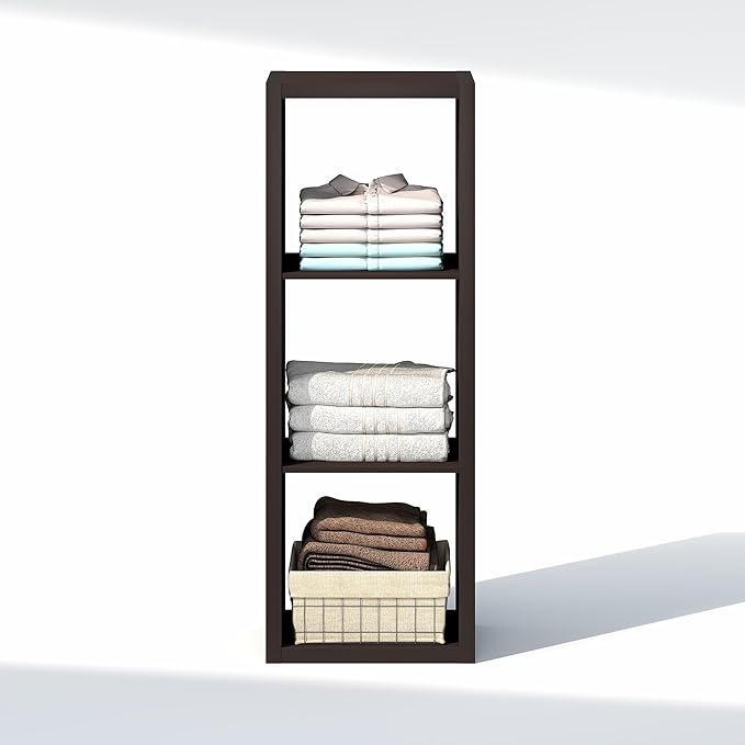 Furinno Cubic Closet Organizers and Storage, 3-Cube Closet Organizer, Open Shelf Closet Storage, Extra Thick Frame for Wardrobe, Bedroom, Living Room, Dark Oak