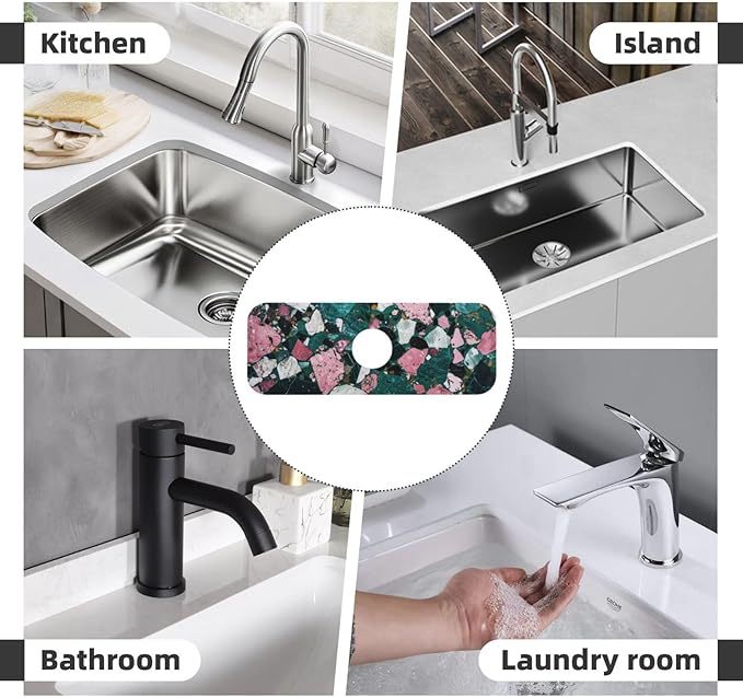 Faucet Draining Mat For Kitchen Sink, Terrazzo Dark Green Diatom Mud Absorbent Drain Pad For Bathroom Kitchen Sink Splash Guard Drying Mat