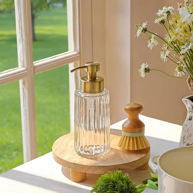 JASAI 16Oz Glass Foaming Soap Dispenser with Golden Rust Proof Pump, Refillable Foam soap Dispenser with Thick Glass, Elegance Foaming Hand Soap Dispenser for Bathroom & Kitchen.(Golden)