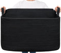 Goodpick Extra Large Storage Basket, 23.6" x 15.7" x 13.8" Rectangle Cotton Rope Basket for Blankets, Pillows, Toys, Woven Dirty Clothes Baskets for Laundry, Black