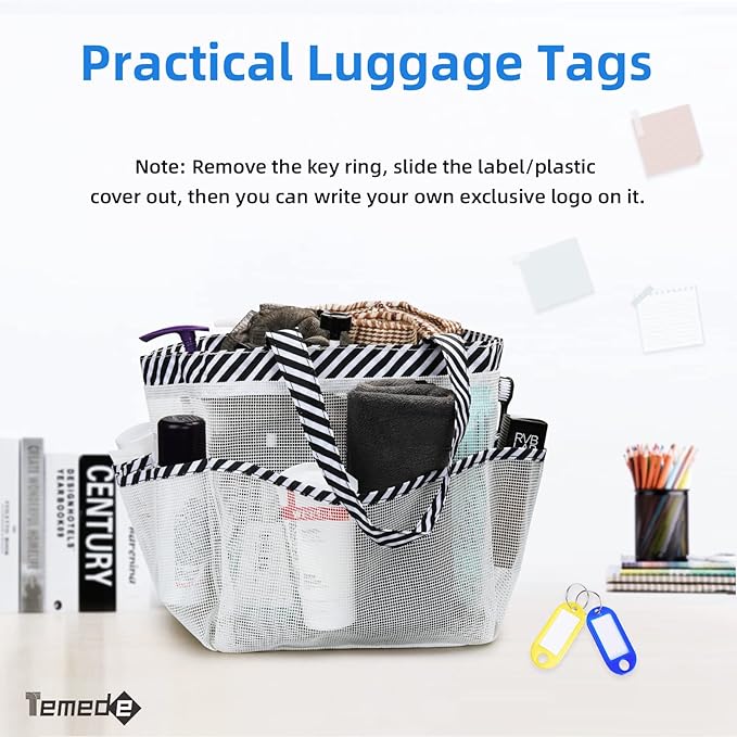 Temede Mesh Shower Caddy Portable for College Dorm Room Essentials, Large Capacity Shower Caddy Basket with 8 Pockets, Quick Dry Shower Tote Bag for Beach, Gym, Bathroom, Camp, Travel-White