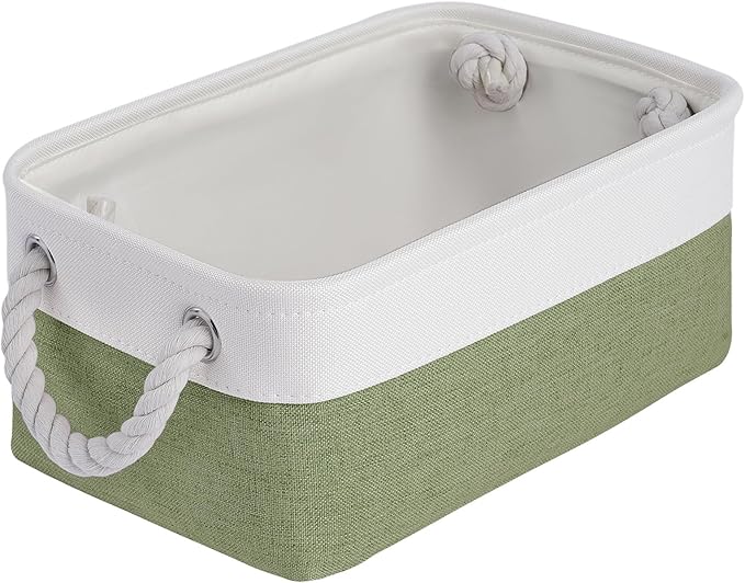 Storage Baskets for Shelves 11.8x7.9x5.2 Inch, Foldable Fabric Storage Bins with Handles, Small Storage Baskets for Organizing Closet, Office, Home Organization (1-Pack, White&Green)