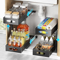 Under Sink Organizer 2 Tier, Pull Out Cabinet Storage with 5-Level Adjustable Height, Thickened Carbon Steel Sliding Under Cabinet Shelf for Kitchen, Bathroom, Laundry Room,Black, 2-Pack
