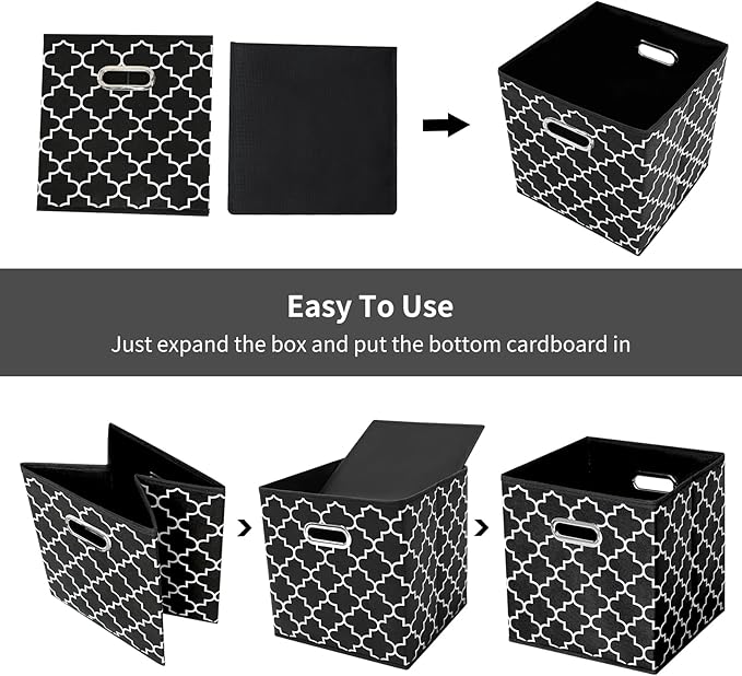 11 Inch Cube Storage Bins , Fabric Cube Organizer Bins with Handle, Foldable Cube Bins for Cloth or Accessary Storage, 11x11x11 Set of 3 (Black Light)