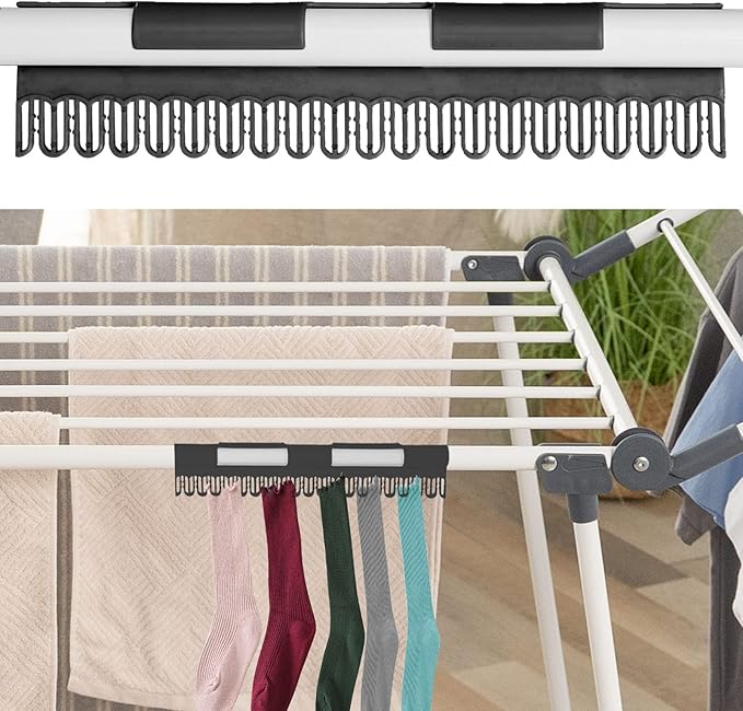 YUBELLES Clothes Drying Rack, Gullwing Laundry Rack, Collapsible, Space-Saving Laundry Rack, with Sock Clips, for Clothes, Towels, Linens, Indoor/Outdoor