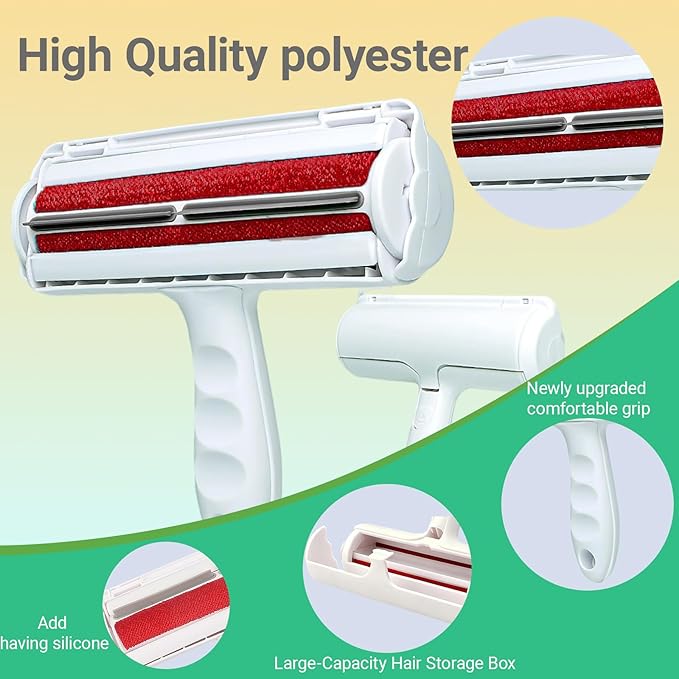 Pet Hair Remover Roller with Reusable Fiber Roller and Built-in Collection Box - Cat and Dog Hair Remover for Sofas, Carpets, and Clothing - Portable Hair Removal Tool (White)