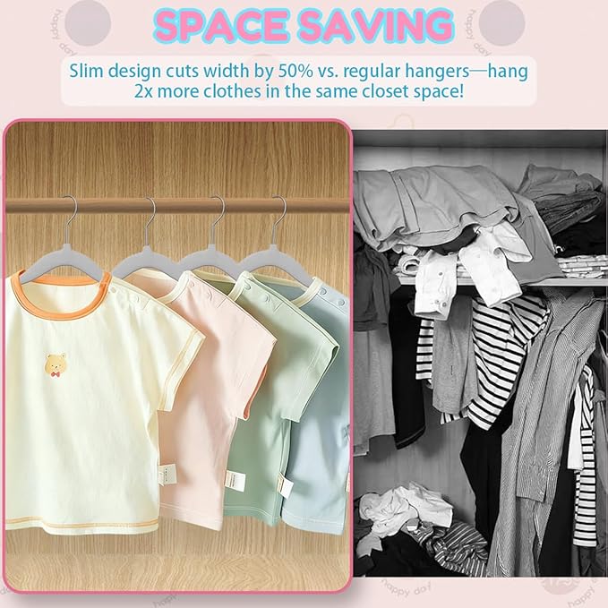 Baby Hangers 11.6 Inch Kids Velvet Non Slip Coat Hangers 30 Pack Toddler Hangers Space Saving Closet Organizer for Toddler Infant Children Clothing (Gray Velvet)