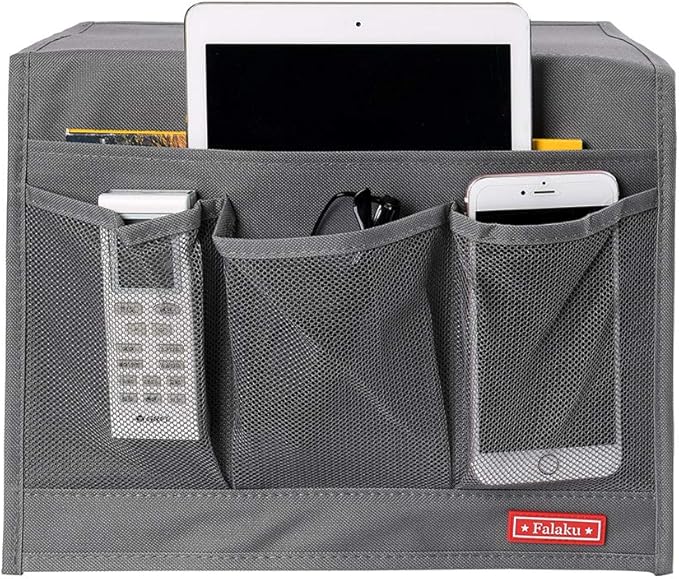 Falaku Bedside Caddy,Bedside Organizer Caddy Under Mattress,Holds Magazines,Books (4 Pockets-Grey)