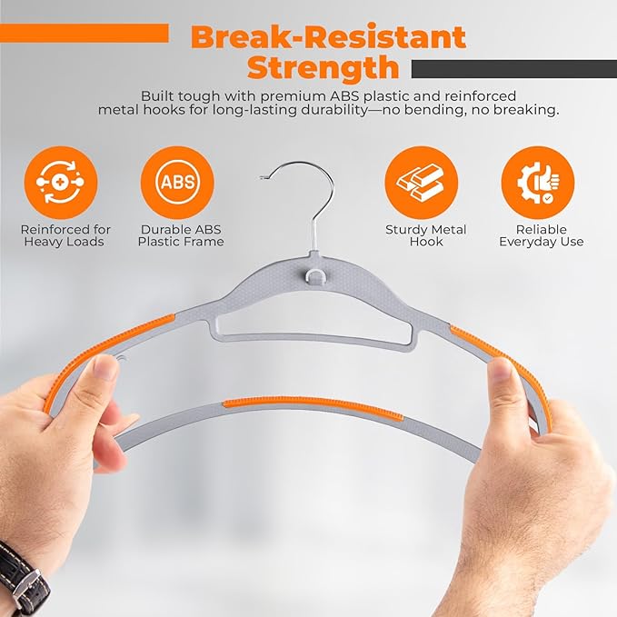Plastic Hangers 50 Pack, Cascading Slim Space Saving Clothing Hangers with 360° Rotating Hook, Non Slip Clothes Hangers for Sweater Shirt, Heavy Duty Coat Hanger with Inner Hook for Closet, Grey