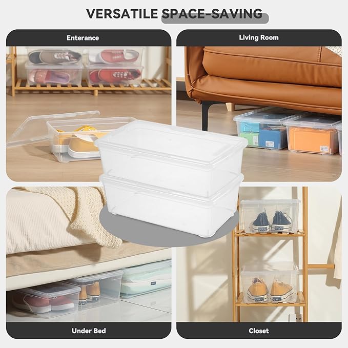 novelinks 6 Quart Clear Plastic Storage Bins with Transparent Lids Stackable Box Craft Storage Organizing Container Sensory Bin,8 Pack