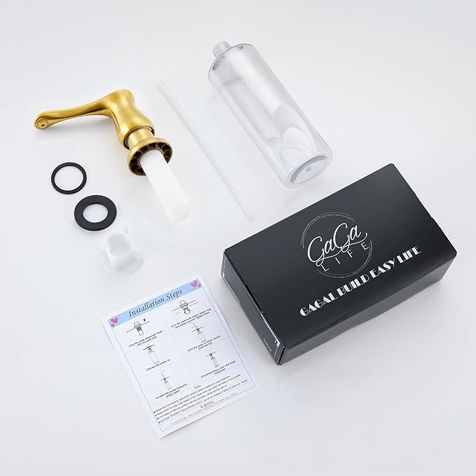 GAGALIFE Kitchen Sink Soap Dispenser Gold, Built in Soap Dispenser with 17 OZ Bottle, Refill from The Top, Liquid Dispenser for Kitchen Sink