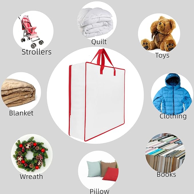 5 Pack Moving Bags, Wreath Storage Bag, Garland Container, Clear Storage Bags with Handles and Zippers Moving Bag for College Carrying, Bedding, Toys Organizer, Under the Bed Storage