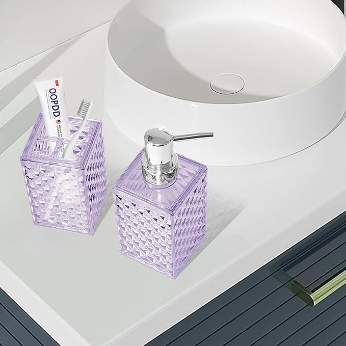 2PCS Lavender Bathroom Accessories. Contain Soap Dispenser and Toothbrush Holder Set. Boho Bathroom Set for Blue Bathroom Décor
