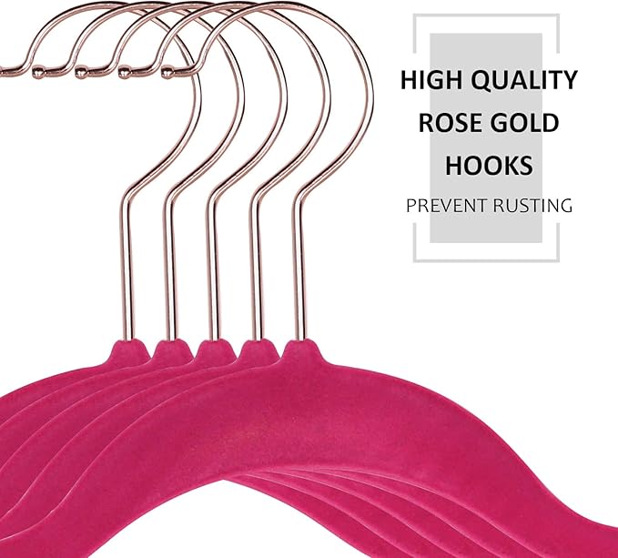 VECELO Premium Velvet Clothes Hangers Suit Heavy Duty (100 Pack)-Non Slip & Space-Saving with 12 Finger Clips & 2Tie Rack Excellent for Men and Women,Rose