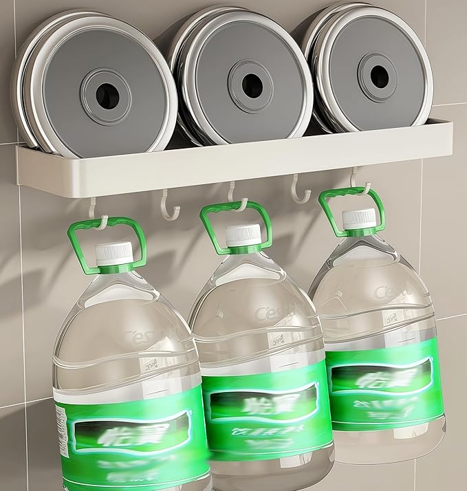 SEIDO Space-Saving Kitchen Utensil Holder | No-Drill Shelf Organizer | Wall Mount Spice Rack with Hooks | Space Aluminum | 12 Inch Long | White | 2-Piece Set