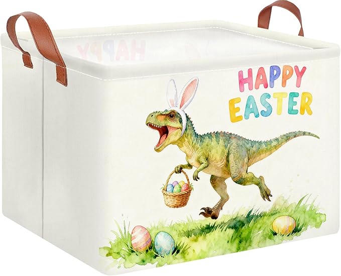 CLOCOR Rectangular Dinosaur Easter Basket Empty, Blue Gift Basket with Handles,Toys Storage Bin,Baby Room Decor(Dinosaur)