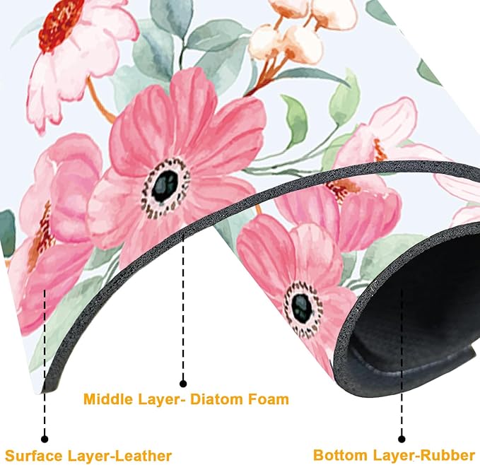 2 Pack Watercolor Floral Sink Faucet Absorbing Mat White Pink Flowers Super Absorbent Fast Drying Mat Sink Gadgets Behind Faucet Sinkmat for Kitchen Bathroom, 23.5"x5.5"