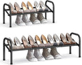 SONGMICS Expandable Shoe Rack, 1 Tier Shoe Rack Shelf, Adjustable Shoe Organizer Storage for 10 Pairs of Shoes, Metal Free Standing Shoe Racks for Closet, Front Door Entryway, Easy Assembly, Ink Black