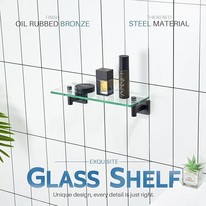 KOKOSIRI Wall Shelves Bathroom Hardware Glass Floating Shelf Small Hanging Rack Storage/Room Decor 12-Inch Oil Rubbed Bronze 2 Pack B1105ORB-L12-P2
