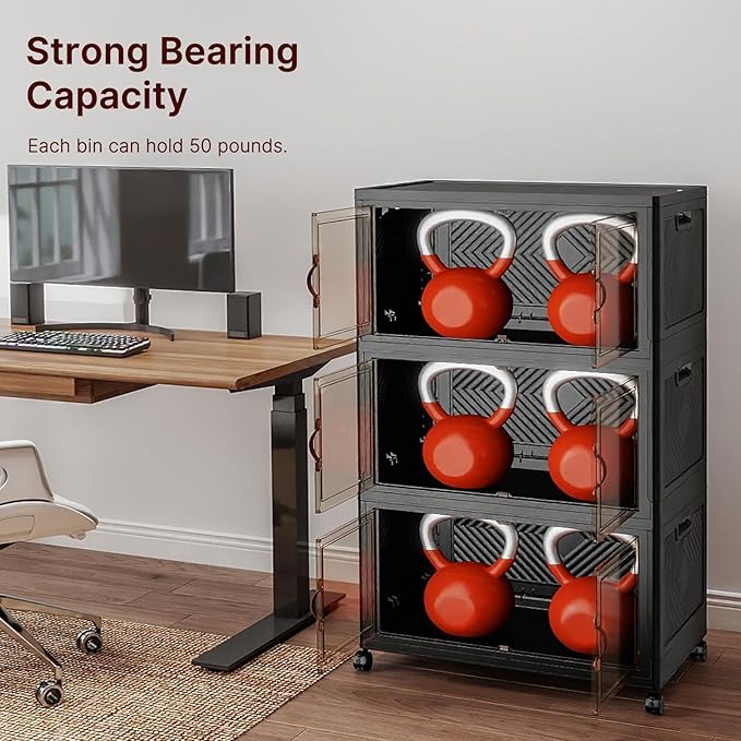 Extra Large Stackable Storage Bins with Lids & Wheels & Door, 672QT-112QT/28GAL*6Pack Foldable Collapsible Closet Organizers, Plastic containers drawers for bedroom Dorm