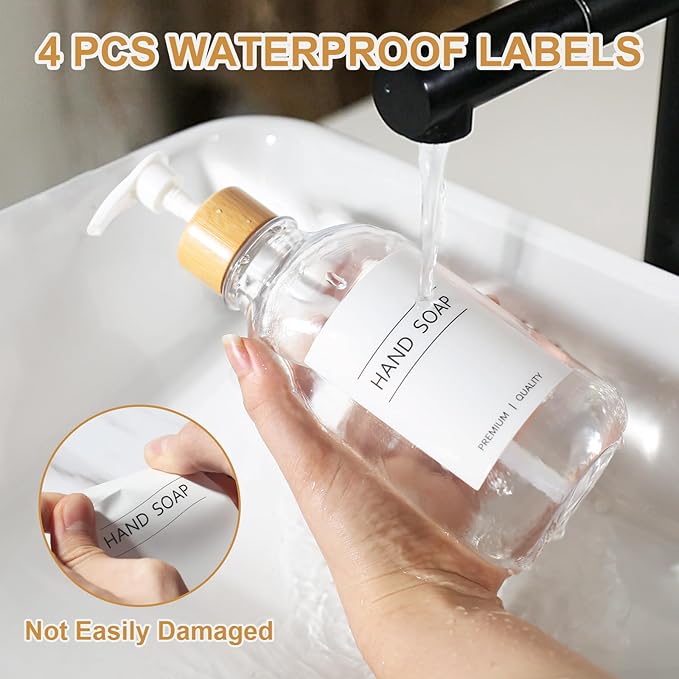 Clear Soap Dispenser, 2 Pack Plastic Dish Soap Dispenser for Kitchen, 17 Fl Oz Bathroom Hand Soap and Lotion Dispensers Set with Bamboo Pump, Refillable Liquid Soap Bottles