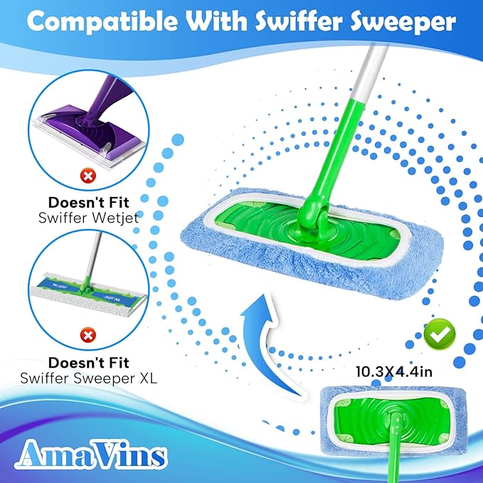 5 Pack Reusable Microfiber Mop Pads Compatible with Swiffer Sweeper Mop, Wet and Dry Flat mop Cover, Washable Swiffer Pads for Surface/Hardwood Floor Cleaning (Mop is Not Included)