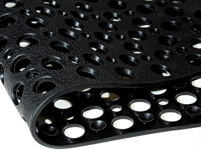 Mantto Nonslip Bathtub Mat Extra Soft TPE Bath Mat for Kids, Machine Washable Bathroom Shower Mat(Black/ 30L x 17W Inch)