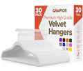 White Velvet Hangers 30 Pack – 360° Swivel Hook, Non-Slip and Space Saving Hangers, Heavy-Duty 11 lbs Weight Capacity - Smooth Velvet Finish for Crease-Free Clothes and Effortless Closet Organization