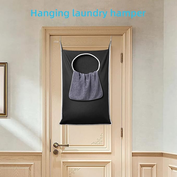 KEEPJOY XL 2-Pack Door Hanging Laundry Hamper, Size 36.5X22.5 Inch Door Hamper Bag with Large Opening and Sturdy Hooks for All Family Laundry Storage bag (Black-2Pack)
