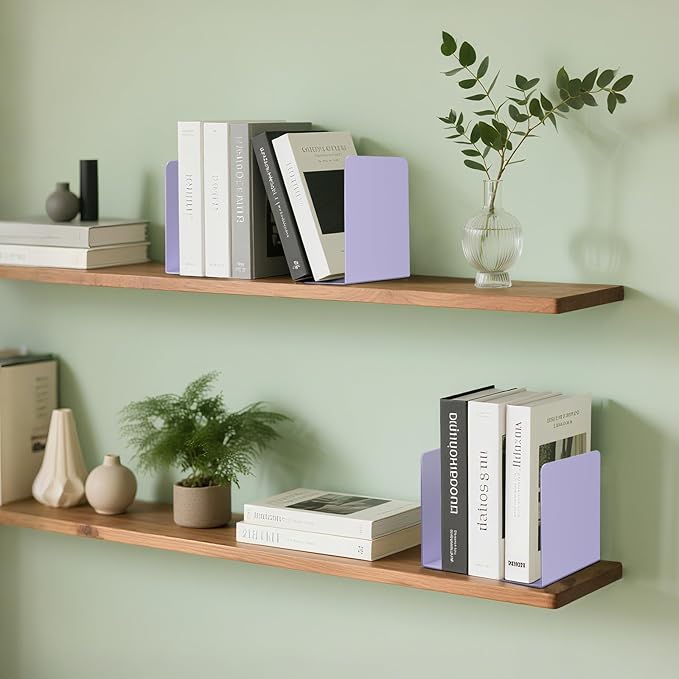 Book Ends, 2 Pieces Metal Bookend for Shelves, Bookends for Heavy Books, Book Holders for Shelves, Desk Organizers, Book Dividers for Office, School, Bookstore, Home