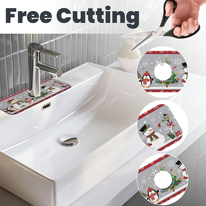 3Pcs Christmas Snowman Dish Drying Mat & Kitchen Sink Splash Guard Faucet Mat For Kitchen Counter Absorbent Microfiber Dishes Pad Dish Drainer Rack Mats Fast Dry Kitchen Accessories